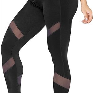 Black yoga pants exercise leggings with mesh panel